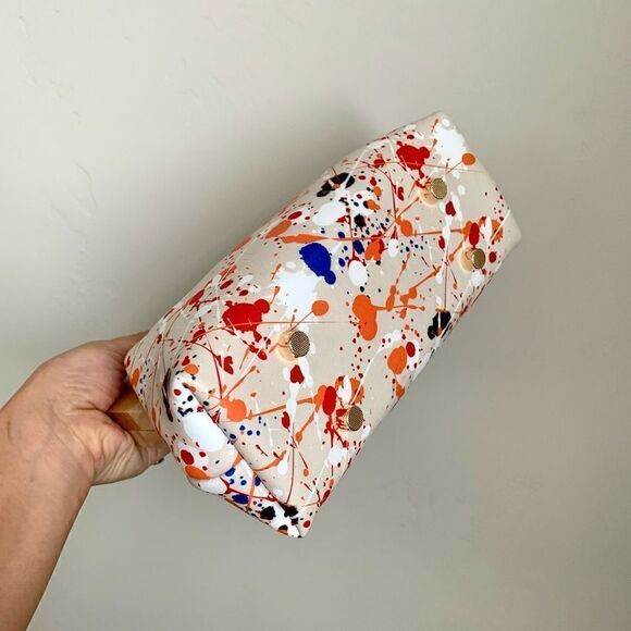 Handmade Genuine Leather Splatter Printed Wooden Frame Clutch with Small Purse - Picture 10 of 16